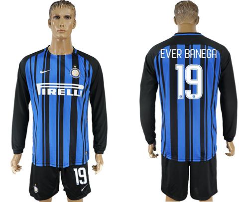 Inter Milan #19 Ever Banega Home Long Sleeves Soccer Club Jersey